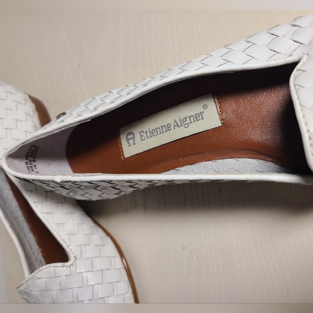 Etienne Aigner White Woven Leather Loafers Flats Size 6 - Picture 5 of 16